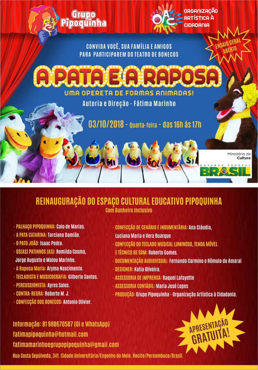 Grupo Pipoquinha lança Opereta A Pata e a Raposa em formas animadas